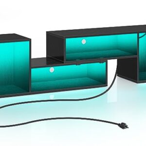 Rolanstar TV Stand, Deformable Stand with LED Strip & Power Outlets, Modern for 45/50/55/60/65/70 inch TVs, Gaming Entertainment Center Media 2 Pieces Console Cabinet, Black