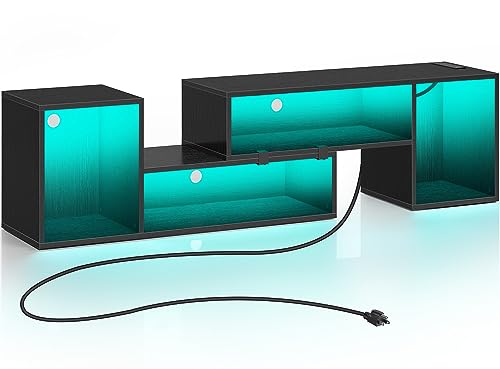 Rolanstar TV Stand, Deformable Stand with LED Strip & Power Outlets, Modern for 45/50/55/60/65/70 inch TVs, Gaming Entertainment Center Media 2 Pieces Console Cabinet, Black