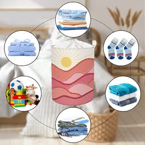 Clastyle 45L Boho Laundry Baskets for Clothes Collapsible Pink Sun Laundry Hamper with Drawstring Waterproof Beach Towel Storage Basket for Pool, 14.2 * 17.7 in