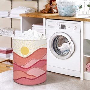 Clastyle 45L Boho Laundry Baskets for Clothes Collapsible Pink Sun Laundry Hamper with Drawstring Waterproof Beach Towel Storage Basket for Pool, 14.2 * 17.7 in