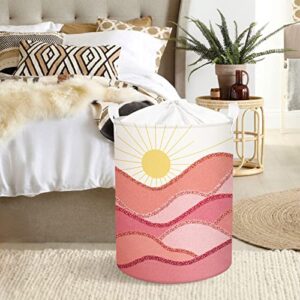 Clastyle 45L Boho Laundry Baskets for Clothes Collapsible Pink Sun Laundry Hamper with Drawstring Waterproof Beach Towel Storage Basket for Pool, 14.2 * 17.7 in