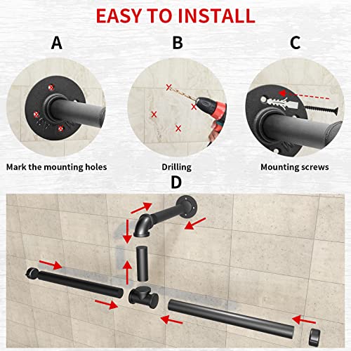 Rebala Industrial Pipe Clothing Rack 19.7 INCH,Wall Mounted Clothes Rack Max Load 110Lb,Heavy Duty Iron Garment Bar Space-Saving,Clothes Hanging Rod Bar , 1 Base,Multi-Purpose Hanging