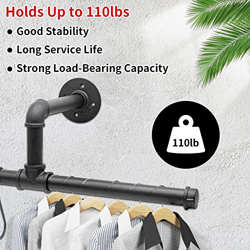 Rebala Industrial Pipe Clothing Rack 19.7 INCH,Wall Mounted Clothes Rack Max Load 110Lb,Heavy Duty Iron Garment Bar Space-Saving,Clothes Hanging Rod Bar , 1 Base,Multi-Purpose Hanging