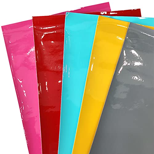 5 Pcs Glossy Faux Leather Sheets-8x12 Inch Coloful PU Synthetic Leather Fabric Perfect for Earrings Hair Bows Making Handbags Wallets DIY Sewing Crafts