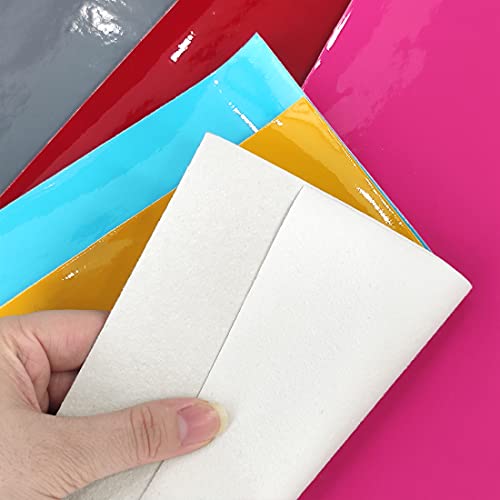 5 Pcs Glossy Faux Leather Sheets-8x12 Inch Coloful PU Synthetic Leather Fabric Perfect for Earrings Hair Bows Making Handbags Wallets DIY Sewing Crafts