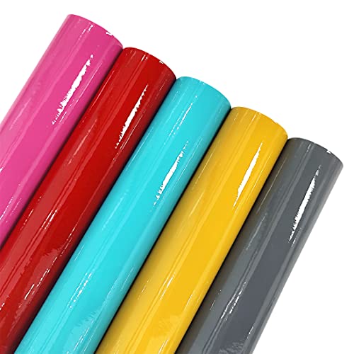 5 Pcs Glossy Faux Leather Sheets-8x12 Inch Coloful PU Synthetic Leather Fabric Perfect for Earrings Hair Bows Making Handbags Wallets DIY Sewing Crafts