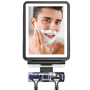 shower mirror, 6.2" w x 8" h, fogless for shaving with squeegee to keep clean or remove foggy mess, two mounting solution, dimmable lighting (3 color setting) shower mirror fogless for shaving