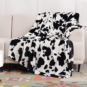 sochow cow print fleece throw blanket for sofa couch, soft lightweight cozy warm home decor flannel blanket, cute animal blanket for kids boys girls, black 50 x 60 inches