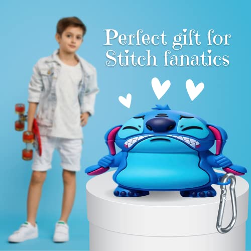 Stitch AirPods Pro Case Soft Silicone Shockproof Cover for Apple Airpods Pro 3D Cute Cartoon Creative Fun Stitch Airpod Case with Keychain Design for AirPods Pro Charging Case