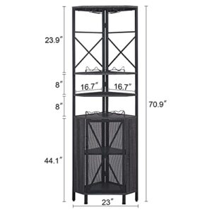 HOMISSUE 5-Tier Corner Shelf with Cabinet, Multipurpose Corner Shelf with Wine Rack and Bar Cabinet, Free Standing Corner Storage Cabinet for Living Room, Home Bar, Home Office, Balcony, Grey