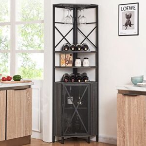 HOMISSUE 5-Tier Corner Shelf with Cabinet, Multipurpose Corner Shelf with Wine Rack and Bar Cabinet, Free Standing Corner Storage Cabinet for Living Room, Home Bar, Home Office, Balcony, Grey