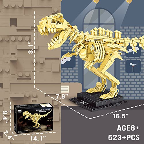 Meryi Dinosaur Fossil Building Kit 523pcs, T.rex Impressive Dinosaur Skeleton Model Decoration, Cool Dinosaur Gift Toy Set for Dinosaur Fans, Great DIY Project for Ages 6+