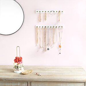 Mkono Necklace Holder Wall Mounted Set of 2 Rustic Wood Necklaces Hanger, Jewelry Organizer Hanging with 20 Gold Round Hooks, Jewelry Hooks for Necklaces, Bracelets, Chains, Keys,White