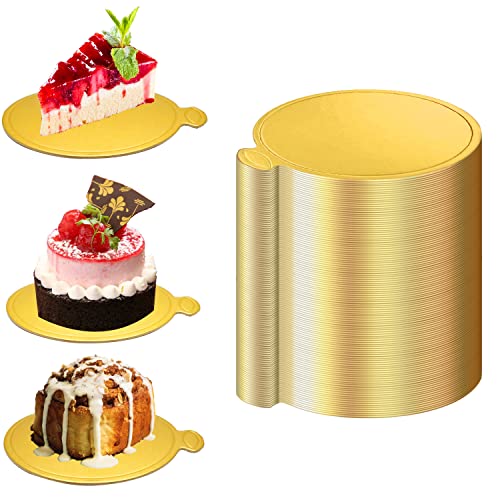 200 Pcs Mini Golden Cake Base, 3.5 Inch Cake Boards, Disposable Round Cake Board, Mousse Cake Boards, Dessert Displays Tray