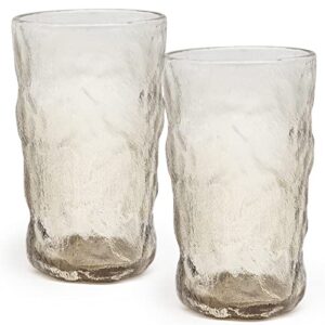 tossow glass cups, heavy drinking glasses set of 2, glacier pattern glassware(12oz) decoration mixed drinks for wine, beer, juice, mojito and cocktail-coffee