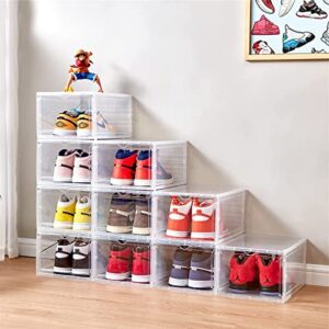 drop front shoe box,set of 8 , stackable plastic shoe box with clear door, as shoe storage box and shoe containers for sneaker display,clear shoe organizer and cases with lids， fit up to us size 12(13.4”x 9.8”x 7.1”)clear