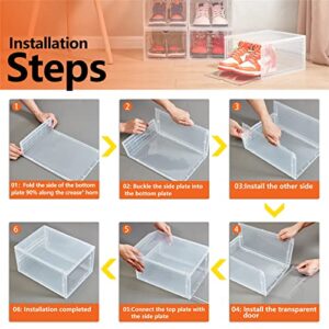 Drop Front Shoe Box,Set of 8 , Stackable Plastic Shoe Box with Clear Door, As Shoe Storage Box and Shoe Containers for Sneaker Display,Clear Shoe organizer and cases with lids， Fit up to US Size 12(13.4”x 9.8”x 7.1”)Clear