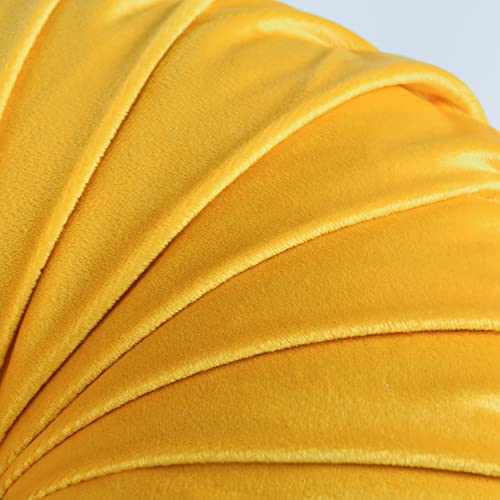 BRHF Pack 2 Boho 3D Pumpkin Throw Pillows, Decorative Round Velvet Pillows with Handcrafted Pleated Design, Retro Accent Meditation Pillows for Sofa Chair Dorm Car, 2 Pcs, Yellow, 14.5 inches Diameter