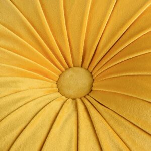 BRHF Pack 2 Boho 3D Pumpkin Throw Pillows, Decorative Round Velvet Pillows with Handcrafted Pleated Design, Retro Accent Meditation Pillows for Sofa Chair Dorm Car, 2 Pcs, Yellow, 14.5 inches Diameter