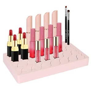 unaikoo silicone lipstick holder organizer brush holder, multi-function 28+8 slots lipstick case organizer for eyebrow pencil, nail polish, makeup brushes, lipstick, stationery pink