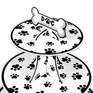 2 Set 3-Tier Dog Paw Print Round Cardboard Cupcake Stand for 24 Cupcakes Perfect for Kids Dog Paw Print Theme Birthday Party Decorations Dog Paw Print Party Supplies Cupcake Topper