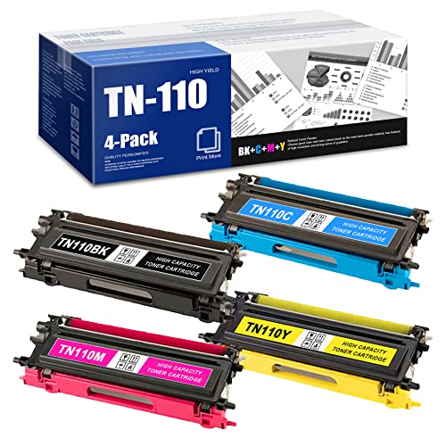 Compatible 4 Pack TN110 TN110BK TN110C TN110M TN110Y Toner Cartridge Replacement for TN110-KCMY HL-4070CDW 4040CDW MFC-9440CN 9840CDW DCP-9040CN Printers ,Sold by OXYZOU(1BK+1C+1M+1Y).