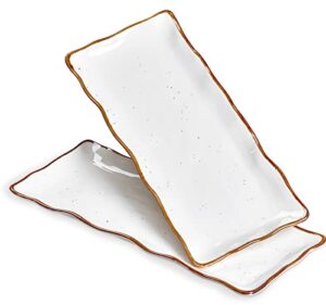 onemore large serving platters, 15 inch serving plates set of 2, ceramic platters for serving food, oven safe serving trays and platters for entertaining party, creamy white