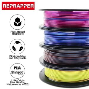 Reprapper 4X 250g Color Pack, Triple Color Filament Coextrusion PLA Filament 1.75mm for 3D Printer & 3D Pen, 4 Spools Silk Rose/Blue/Green, Red/Blue/Gold, Green/Blue/Yellow, Gold/Copper/Black