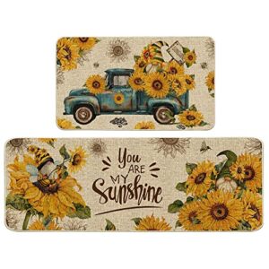 hexagram sunflower kitchen rugs and mats set of 2, anti fatigue kitchen mats for floor non-slip you are my sunshine kitchen decor holiday decorations-17x29 and 17x47 inch