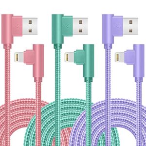 apfen iphone charger, apple mfi certified 3pack 6ft lightning cable, 90 degree fast charging cables cord compatible for 14/13 mini/13/12/11 pro max/xr/xs/8/7/plus/6s/se/ipad