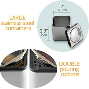 bixie Magnetic Spice Tin Jars – Home pack + Conversion Magnet | 6x Rectangle 4.2 oz Refrigerator Stainless Steel Containers for Herbs and Spices