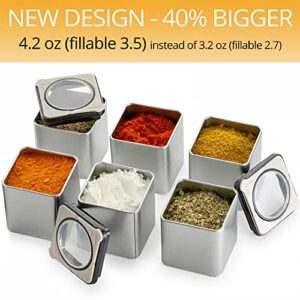 bixie Magnetic Spice Tin Jars – Home pack + Conversion Magnet | 6x Rectangle 4.2 oz Refrigerator Stainless Steel Containers for Herbs and Spices