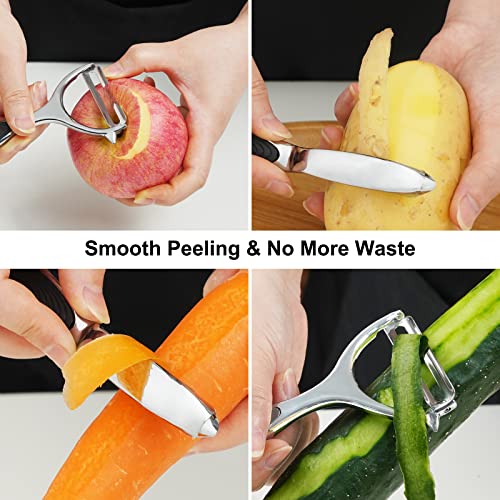 Elyum Vegetable Peeler Y and I-Shaped Peeler Set Potato Peelers Stainless Steel Fruit Peelers for Kitchen with Sharp Blade and Ergonomic Non-Slip Grip Peeler for Apple, Carrot, Veggie (2 PCS)