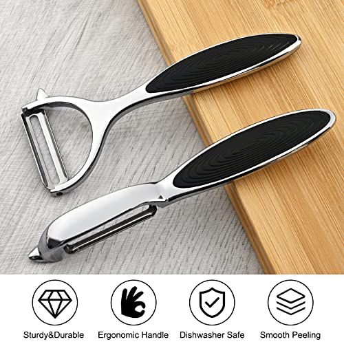 Elyum Vegetable Peeler Y and I-Shaped Peeler Set Potato Peelers Stainless Steel Fruit Peelers for Kitchen with Sharp Blade and Ergonomic Non-Slip Grip Peeler for Apple, Carrot, Veggie (2 PCS)