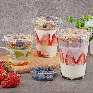 Zezzxu 50Pack 16 oz Clear Plastic Parfait Cups with Insert and Flat Lids (No Hole) Disposable Dessert Cups On the Go Parfait Conatiners for Yogurt Fruit Cereal Oatmeal Dips and Veggies