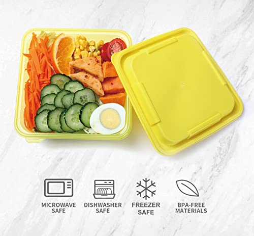 YUESING [30 Pack Bento Box Plastic Reusable Food Storage Containers with Lids Lunch Meal Prep Container for Food and Salad (26oz Square Freezer Container for Food) BPA Free Fridge Dishwasher Safe