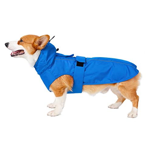 Waterproof Dog Raincoat with Reflective Strip, Adjustable Breathable Rain Coat Jacket with Leash Hole for Pets (Medium, Blue)