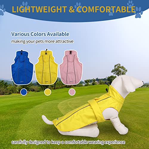 Waterproof Dog Raincoat with Reflective Strip, Adjustable Breathable Rain Coat Jacket with Leash Hole for Pets (Medium, Blue)