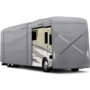 xgear outdoors class a rv cover windproof upgraded fits 30' - 33' rv motorhome, extra-thick 5 layers anti-uv top panel, rip-stop with 2pcs extra straps (fits 30' - 33'/ w tire covers)