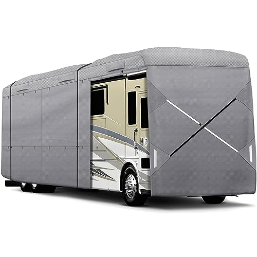 XGear Outdoors Class A RV Cover Windproof Upgraded fits 30' - 33' RV Motorhome, Extra-Thick 5 Layers Anti-UV Top Panel, Rip-Stop with 2PCS Extra Straps (Fits 30' - 33'/ W Tire Covers)