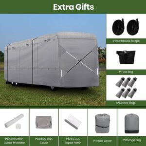 XGear Outdoors Class A RV Cover Windproof Upgraded fits 30' - 33' RV Motorhome, Extra-Thick 5 Layers Anti-UV Top Panel, Rip-Stop with 2PCS Extra Straps (Fits 30' - 33'/ W Tire Covers)