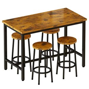 awqm bar height table and chairs bar table with 4 stools industrial counter height dining sets for kitchen, table of 43.4 x 23.6 x 35.7 inches, stool of 11.8 x 11.8 x 23.8 inches, industrial brown