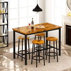 AWQM Bar Height Table and Chairs Bar Table with 4 Stools Industrial Counter Height Dining Sets for Kitchen, Table of 43.4 x 23.6 x 35.7 Inches, Stool of 11.8 x 11.8 x 23.8 Inches, Industrial Brown