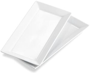 onemore 12 inch ceramic serving platters, white rectangular serving trays/dishes for party entertaining, stackable plates for appetizers desserts baked goods - set of 2