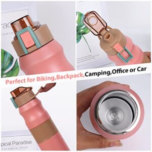 16 oz Stainless Steel Water Bottles,Vacuum Insulated Water Bottles for Hot & Cold Drinks,Perfect for Biking,Backpack,Camping,Office or Car (Pink)