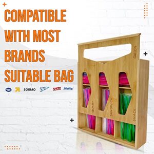 AHCHAK Ziplock Bag Organizer, Kitchen Drawer Organizer, Drawer Divider for Snack, Sandwich & Gallon Bags, Kitchen Organizer, Natural Bamboo Sandwich Bag Organizer