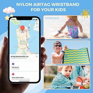 Air tag Wristband Kids(2 Pack), Nylon Air tag Bracelet for Kids Compatible with Apple Air tag, Airtags Holder with Lightweight Elastic Strap Watch Band, Item Finder Holder for Kids(Red & Blue)