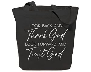 gxvuis canvas tote bag for women thank god and trust god christian reusable grocery shoulder shopping bags friends gifts black