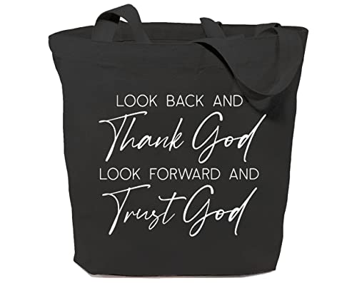 GXVUIS Canvas Tote Bag for Women Thank God and Trust God Christian Reusable Grocery Shoulder Shopping Bags Friends Gifts Black