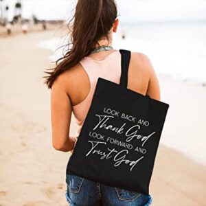 GXVUIS Canvas Tote Bag for Women Thank God and Trust God Christian Reusable Grocery Shoulder Shopping Bags Friends Gifts Black